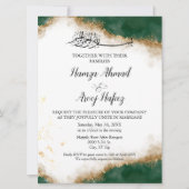 Invitation Mariage musulman islamique moderne vert et or (Devant)