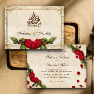 Invitation Mariage Musulman Islamique Roses Rouges Rustiques