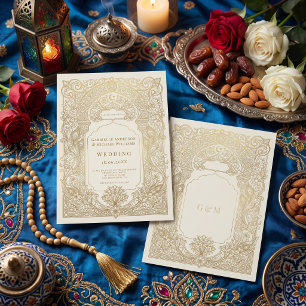 Invitation Mariage Musulman Luxueux Damassé Doré Arabesque