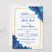 Invitation Mariage musulman moderne Floral Navy bleu et or (Devant)