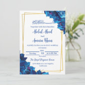Invitation Mariage musulman moderne Floral Navy bleu et or (Debout devant)