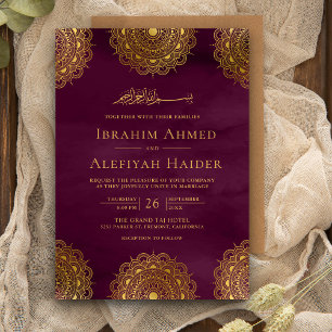 Invitation Mariage Musulman Motif Asiatique Prune Et Or