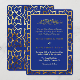 Invitation Mariage musulman motif en or bleu