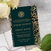 Invitation Mariage musulman musulman Motif orné d'or vert