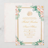 Invitation Mariage musulman musulman musulman à cadre d'or (Devant / Derrière)