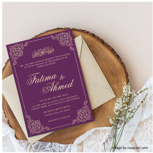 Invitation Mariage musulman musulman musulman Ornat violet Fr