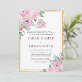Invitation Mariage musulman musulman rose Floral (Debout devant)