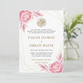 Invitation Mariage musulman musulman rose Floral (Debout devant)