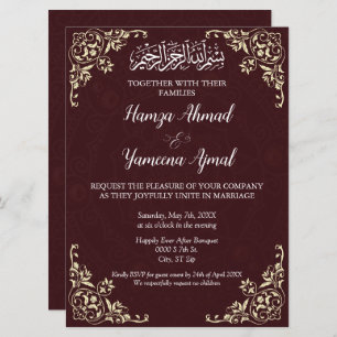 Invitation Mariage musulman musulman rouge moderne