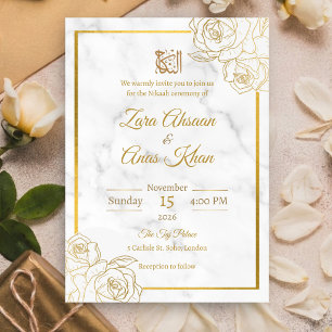 Invitation Mariage musulman Nikah Islam Rose en marbre blanc 