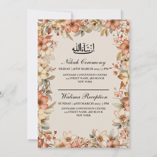 Invitation Mariage musulman Nikah Walima à la charpente rose (Dos)