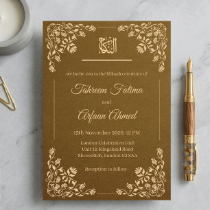Invitation Mariage musulman Nikkah floral or antique islamiqu