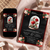 Invitation Mariage Musulman Noir Code QR Rose Rouge sous Dôme