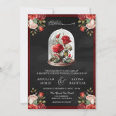 Invitation Mariage Musulman Noir Code QR Rose Rouge sous Dôme (Devant)