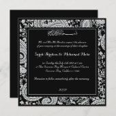 Invitation Mariage musulman noir et blanc de Paisley (Devant / Derrière)