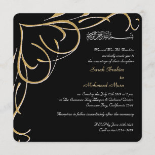Invitation mariage musulman noir et or