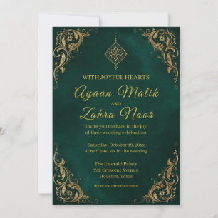 Invitation Mariage Musulman Or Vert Émeraude