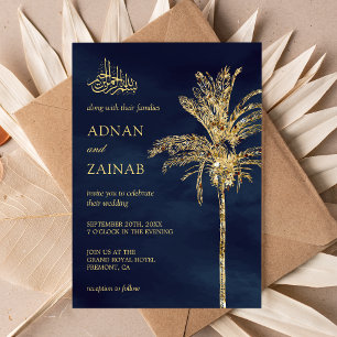 Invitation Mariage Musulman Palmier Date Paillettes Bleu et O