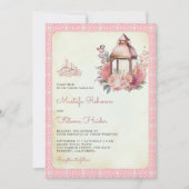 Invitation Mariage musulman rustique rose floral (Devant)
