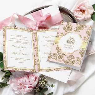 Invitation Mariage Musulman Rustique Rose Pâle Or Filigrane