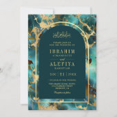 Invitation Mariage musulman Turquoise en marbre d'or (Devant)