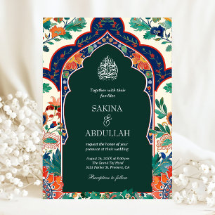 Invitation Mariage Musulman Vert Émeraude à Incrustation Flor