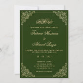 Invitation Mariage Musulman Vert Émeraude Rococo Victorien (Devant)