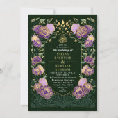 Invitation Mariage musulman vert et violet enchanté (Devant)
