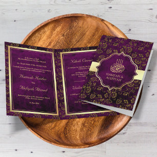 Invitation Mariage Musulman Vintage Rustique Or Pourpre Filig