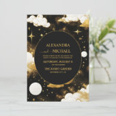 Invitation Mariage mystique Black Gold Sun Moon Stars (Debout devant)