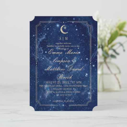 Invitation Mariage Mystique Bleu Céleste (Debout devant)