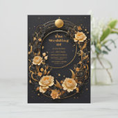 Invitation Mariage mystique céleste noir et or (Debout devant)