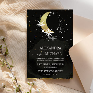 Invitation Mariage mystique céleste noir et or