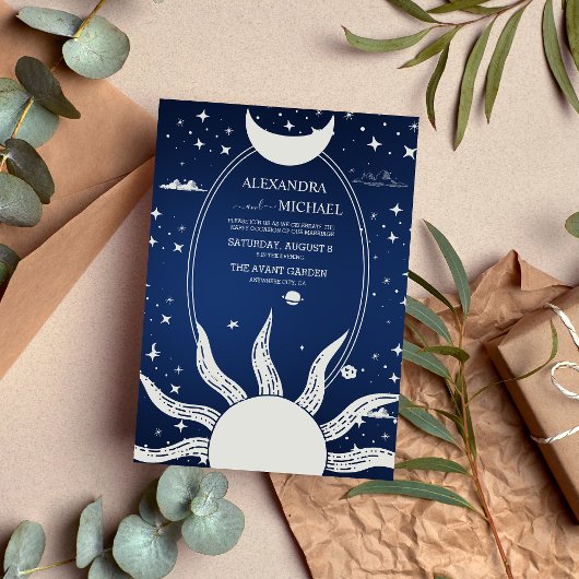 Invitation Mariage mystique de la Lune Bleue et Argent