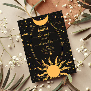 Invitation Mariage mystique de la Lune de Soleil Noir et Or