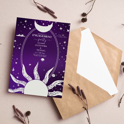 Invitation Mariage mystique de la lune de soleil violet et d'