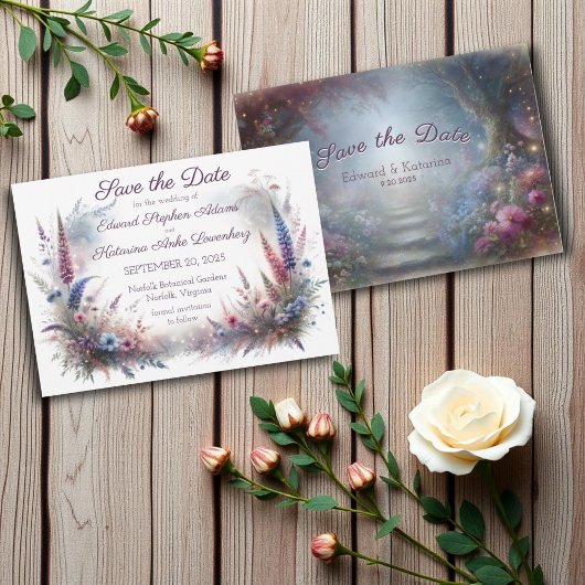 Invitation Mariage mystique en bois floral Enregistrer la dat
