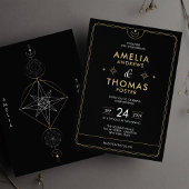 Invitation Mariage mystique moderne céleste noir et or