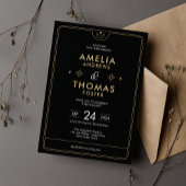 Invitation Mariage mystique moderne céleste noir et or