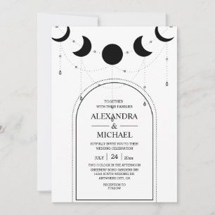 Invitation Mariage Mystique Noir et Blanc Céleste Étoilé
