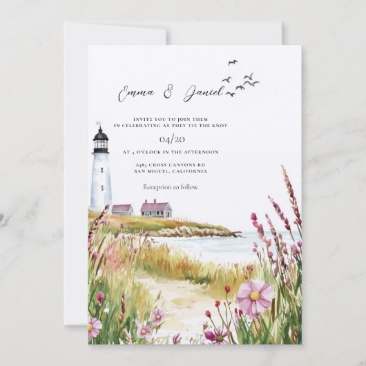 Invitation Mariage Naissant Phare (Devant)