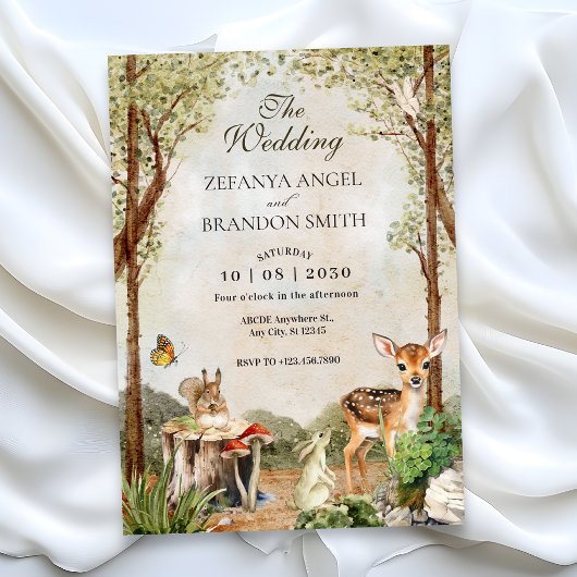 INVITATION MARIAGE NATURE FAUNE ET FLORE BOIS VERT MARRON