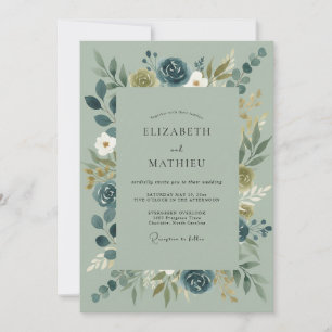 Invitation Mariage Nature Organique Bleu Sauge