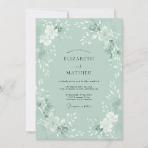 Invitation Mariage Nature Peint Vert Menthe