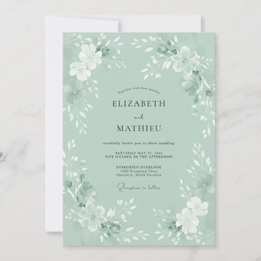 Invitation Mariage Nature Peint Vert Menthe (Devant)