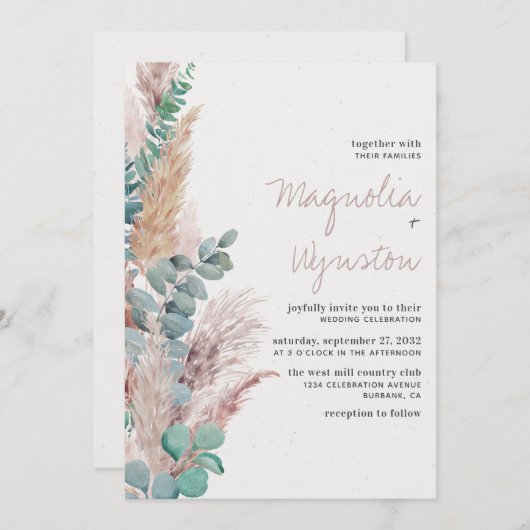 Invitation Mariage naturel de la Pampas de Bohême (Devant / Derrière)