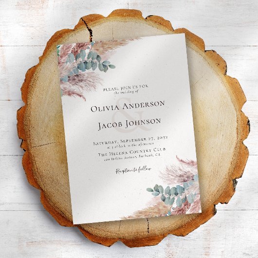 Invitation Mariage naturel moderne de la Pampas de Bohême