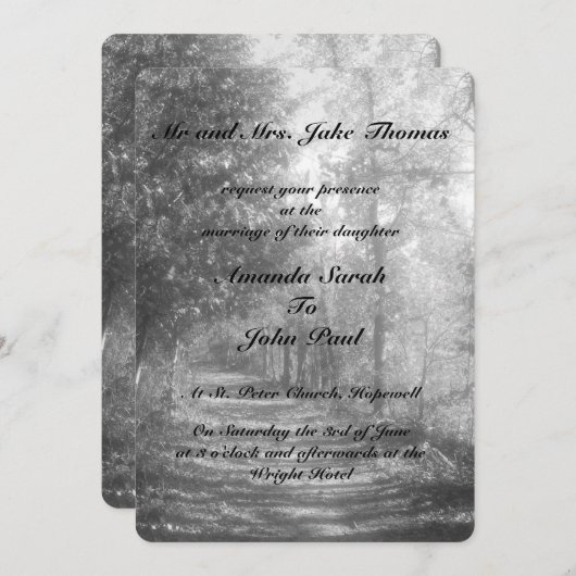 Invitation Mariage naturel noir et blanc (Devant / Derrière)