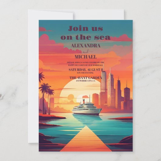 Invitation Mariage Nautical Seascape Cruise Palm (Devant)