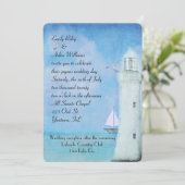 Invitation Mariage Nautical White Lighthouse et voilier (Debout devant)